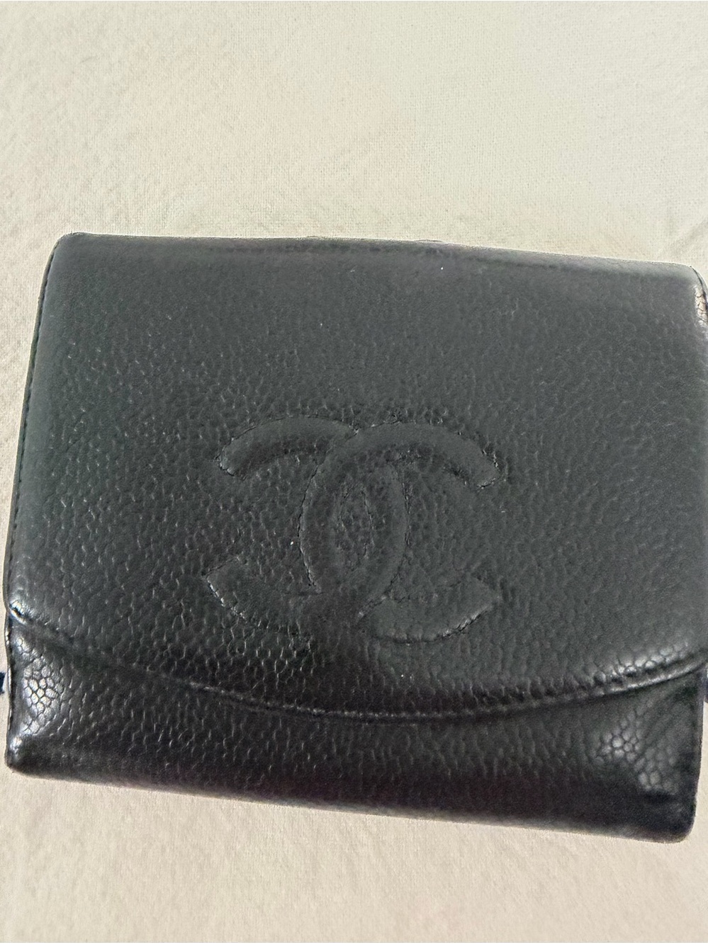 CHANEL Black Caviar Leather Wallet Tonal CC Logo Made in France